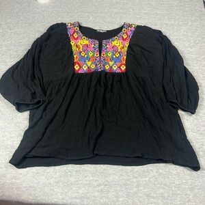 Cha Cha Vente Women’s XL Embroidered Gauzy Cotton Top Blouse Boho